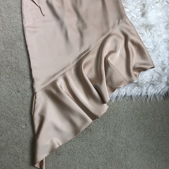 Lavish Alice Asymmetric Backless Bodycon Midi Dress Champagne Satin Size 8 - Picture 5 of 14